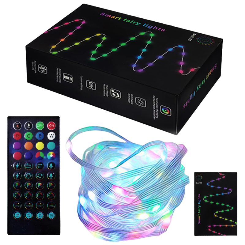 DREIKS Șnur luminos inteligent cu LED-uri, Alexa, RGB, USB, impermeabil - Lungime 5 m, 60 LED-uri, control muzical
