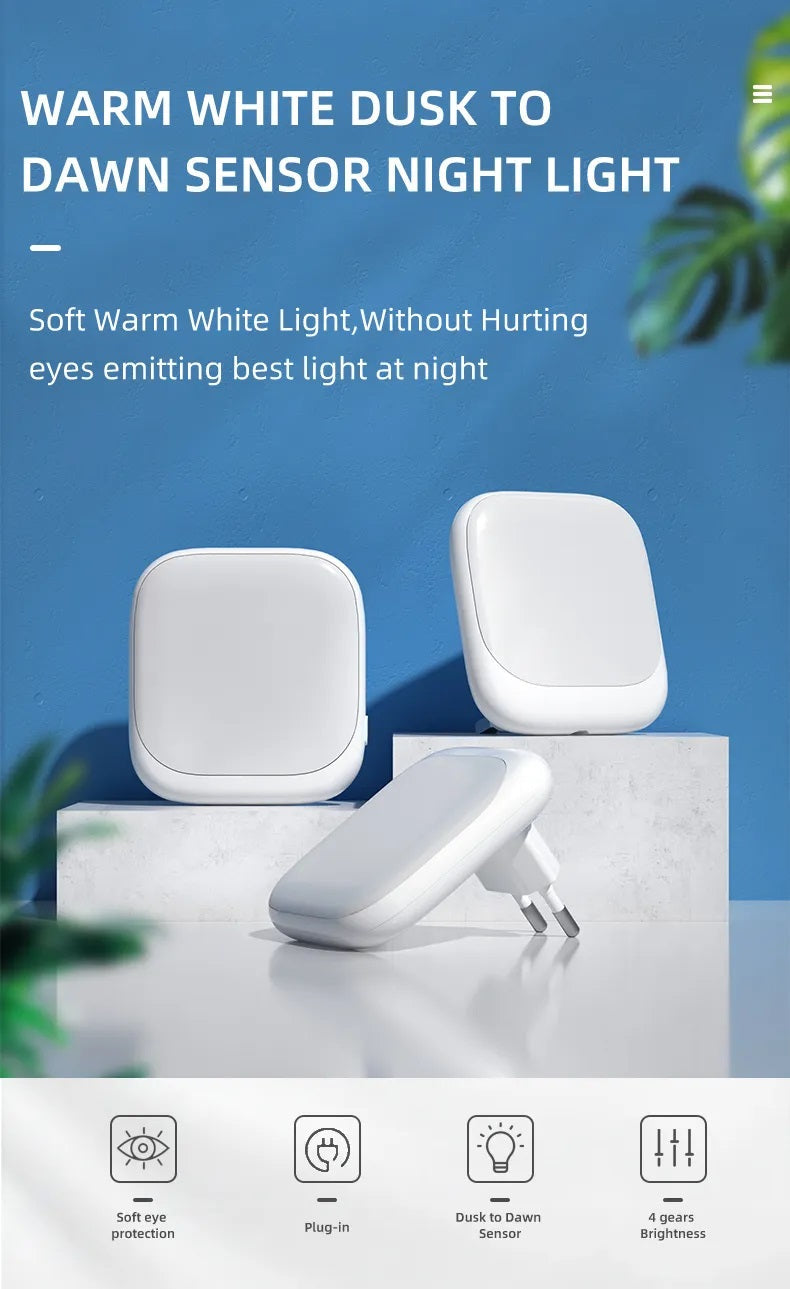 DREIKS Nachtlicht Steckdose Dämmerungssensor - 0,5W Leistung, 20 Lm, Kompakt 2 Stück
