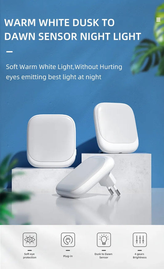Senzor de amurg cu priză DREIKS - Putere 0,5 W, 20 Lm, Pachet compact de 2