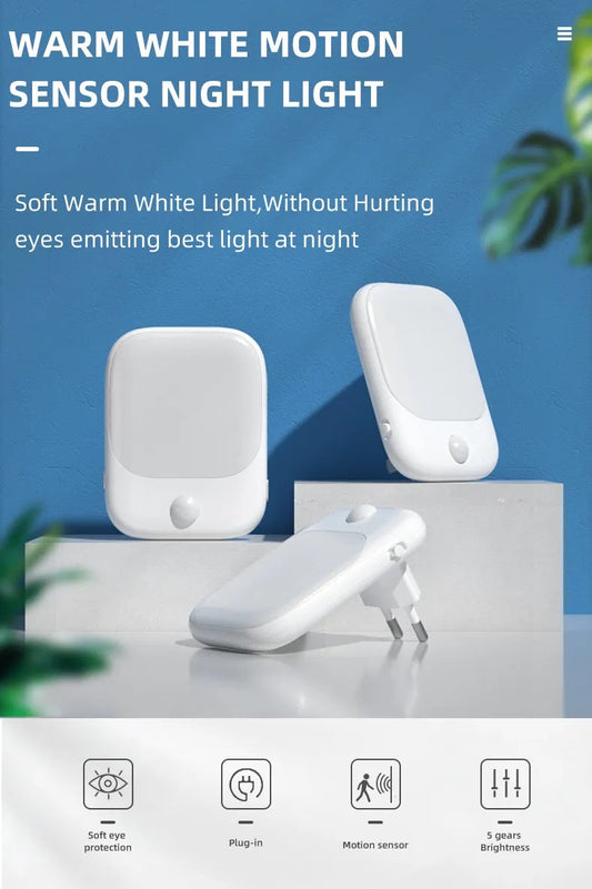 Lampă de noapte DREIKS cu senzor de mișcare, alb cald - pachet de 2, design compact de 0,5 W