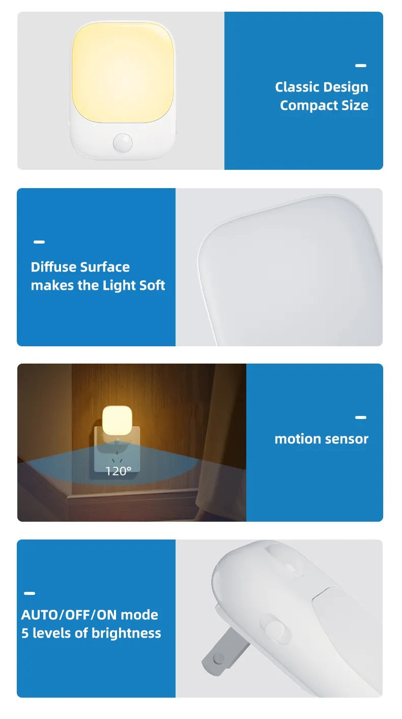 DREIKS Nachtlicht Steckdose Bewegungsmelder Warmweiß - 2er Set 0,5W Kompakt Bauform