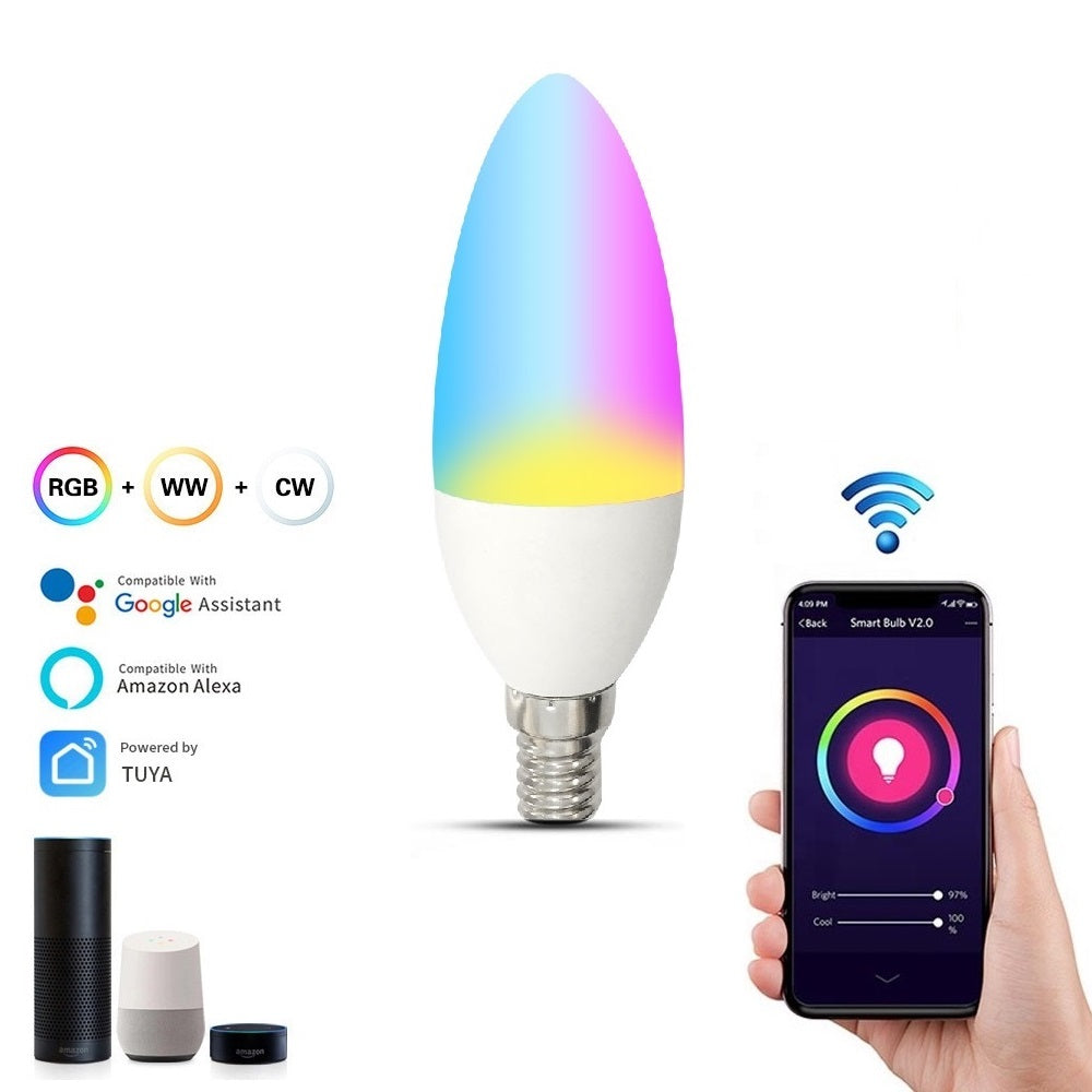 E14 Smart Glühbirne 5W LED Leuchten WiFi App Musik Alexa RGB Weiß Dimmbar