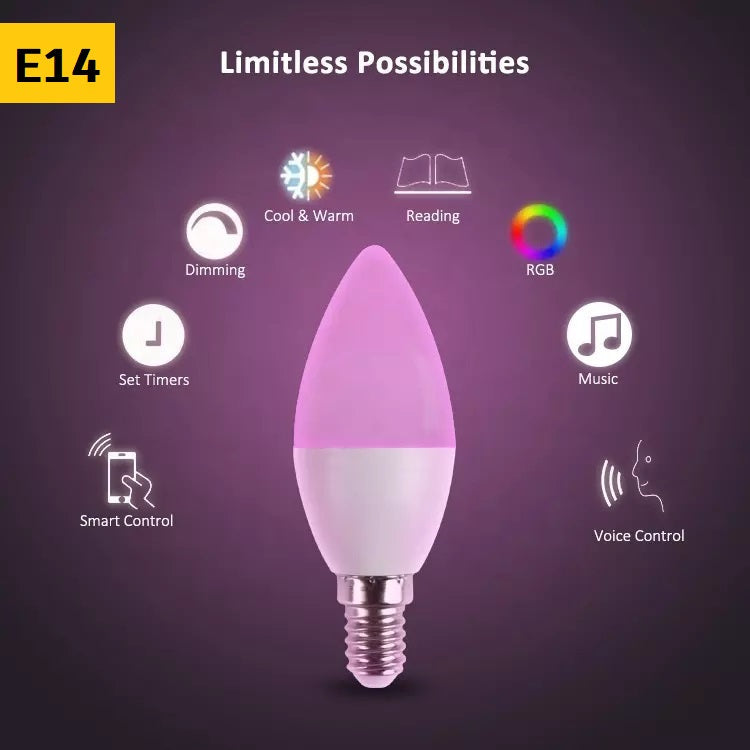 E14 Smart Glühbirne 5W LED Leuchten WiFi App Musik Alexa RGB Weiß Dimmbar