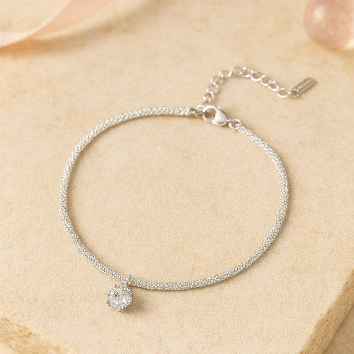 SilberSchein Fußkettchen Verstellbare Länge - 925 Silber, Kristallanhänger