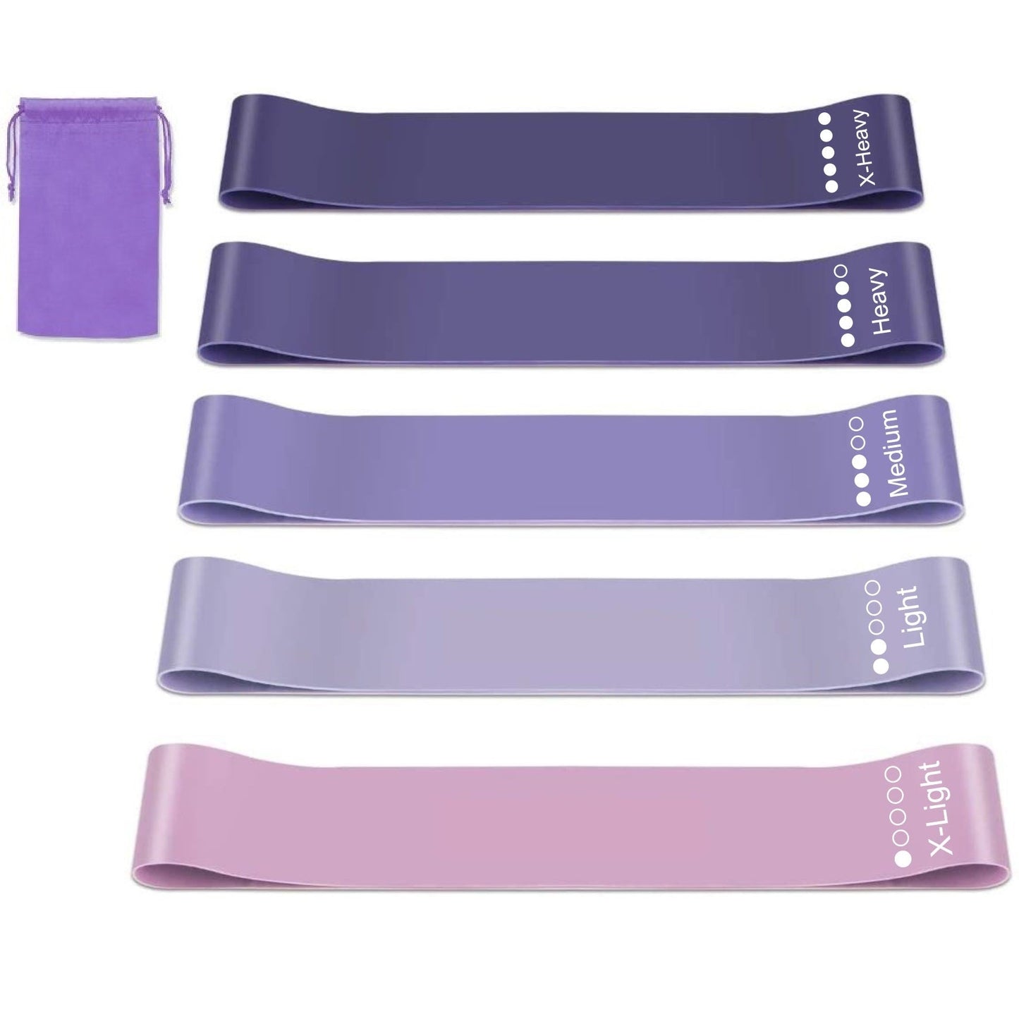 Set de 5 benzi de fitness DREIKS, bandă de rezistență versatilă - 4,5-18 kg, 5 bucăți, cod culoare