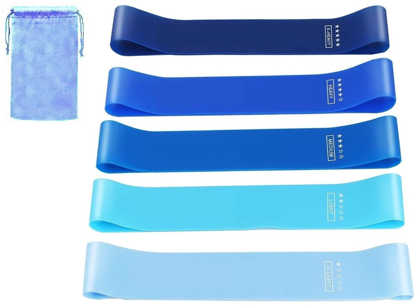 Set de 5 benzi de fitness DREIKS, bandă de rezistență versatilă - 4,5-18 kg, 5 bucăți, cod culoare