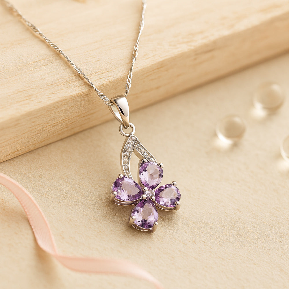 SilberGlanz Kette Glasblüte - 925er Sterling-Silber, Länge 40 cm