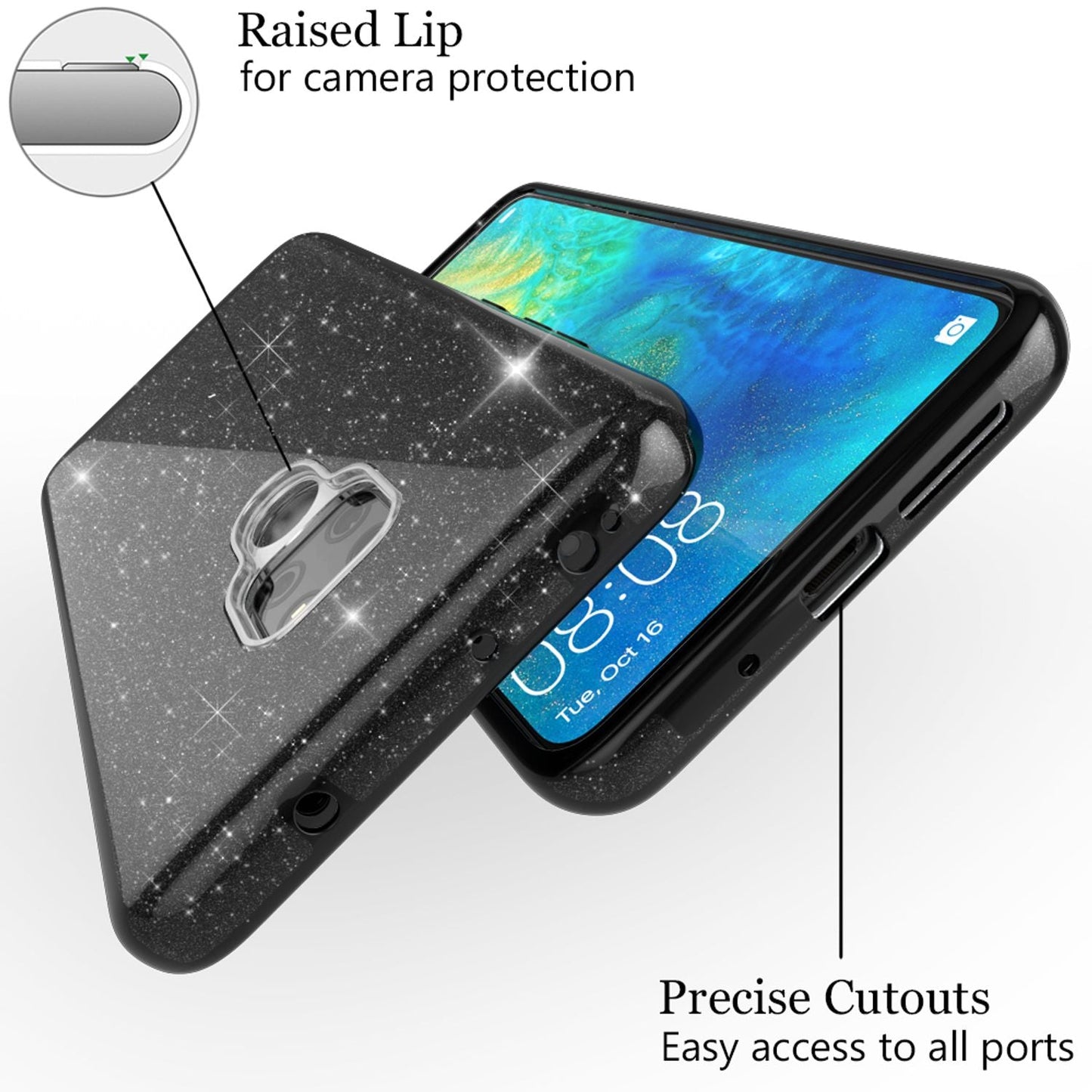 Husa de telefon NALIA ShinePop pentru Huawei Mate20 - Husă din silicon cu sclipici, compatibilă cu Huawei Mate20, subțire, ușoară