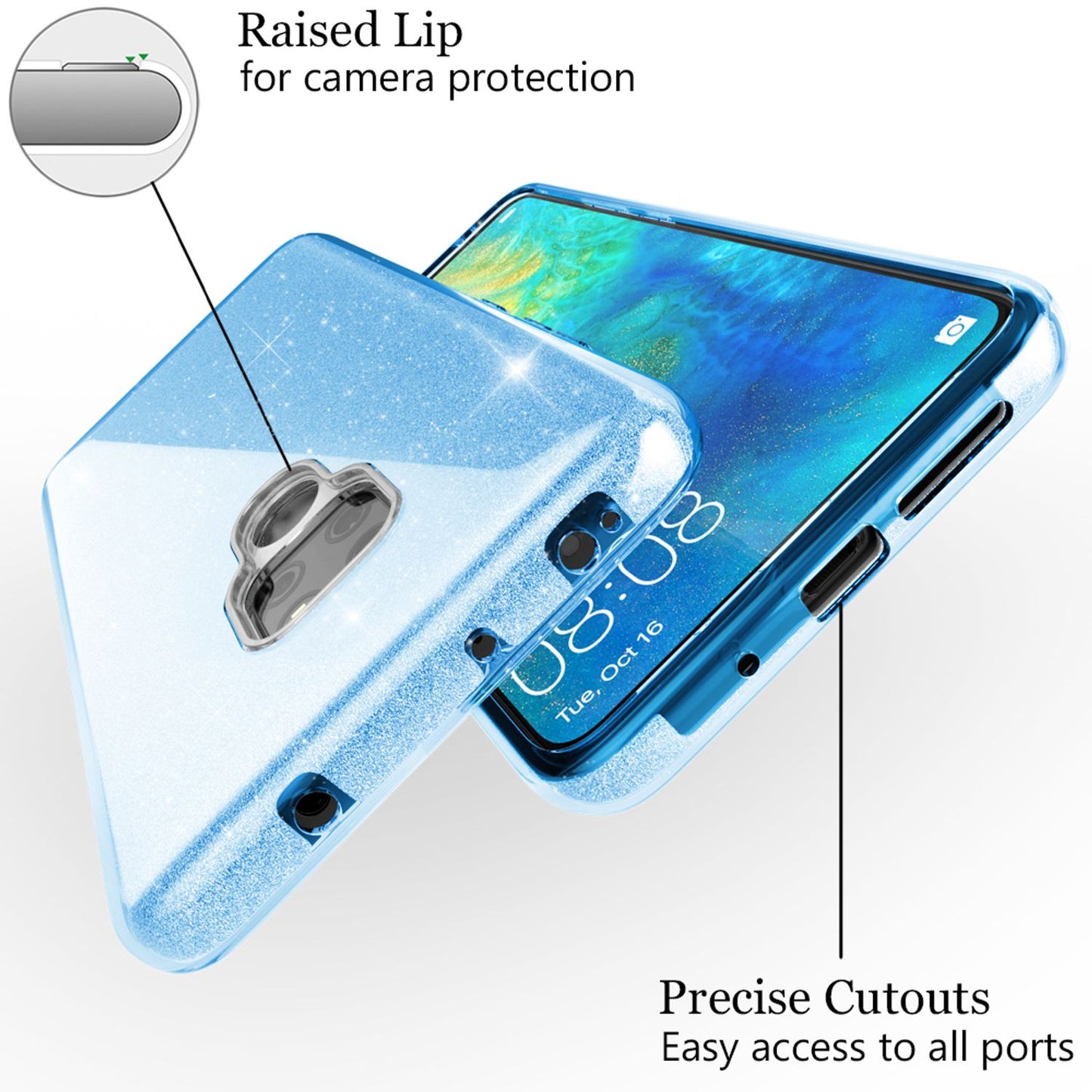 Husa de telefon NALIA ShinePop pentru Huawei Mate20 - Husă din silicon cu sclipici, compatibilă cu Huawei Mate20, subțire, ușoară