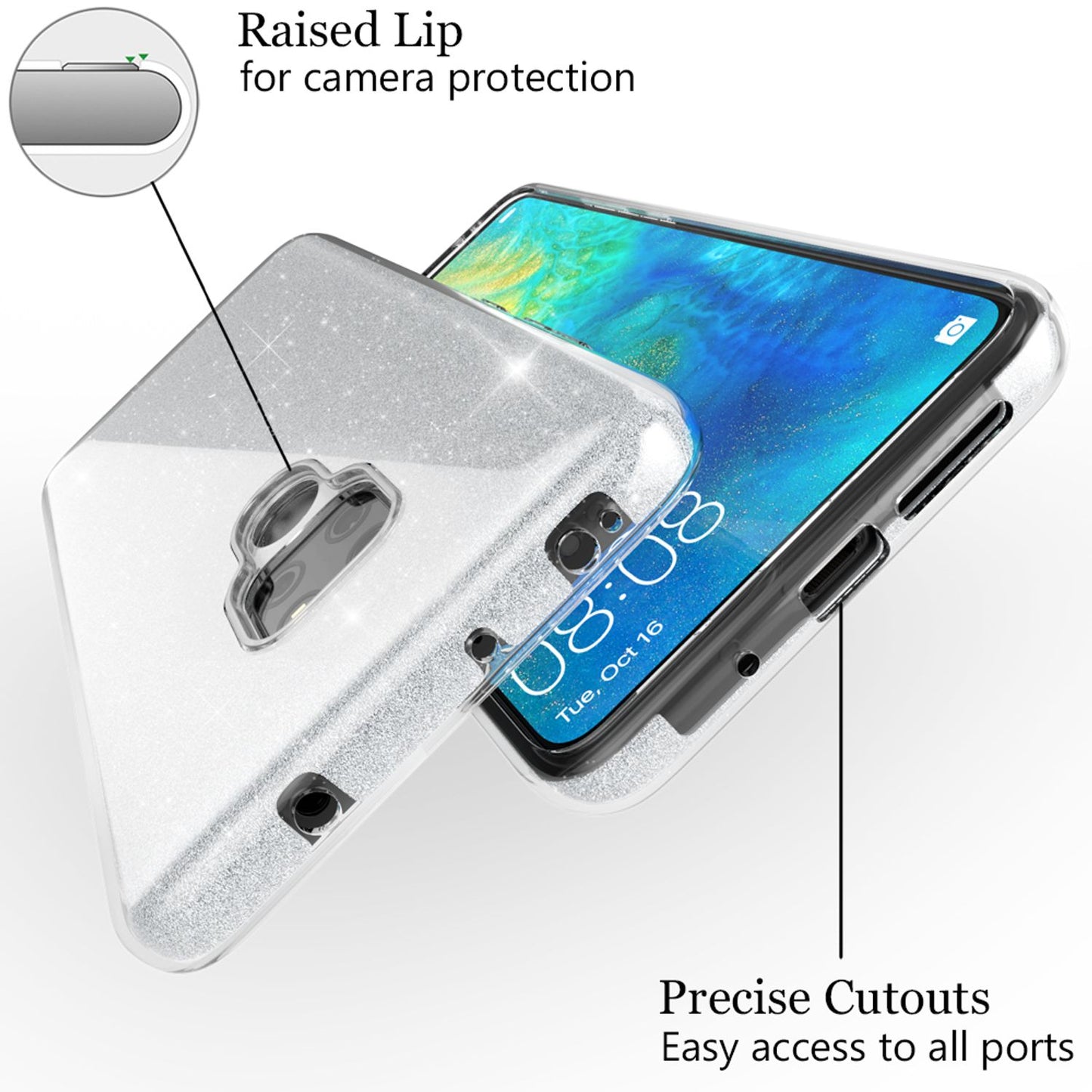Husa de telefon NALIA ShinePop pentru Huawei Mate20 - Husă din silicon cu sclipici, compatibilă cu Huawei Mate20, subțire, ușoară