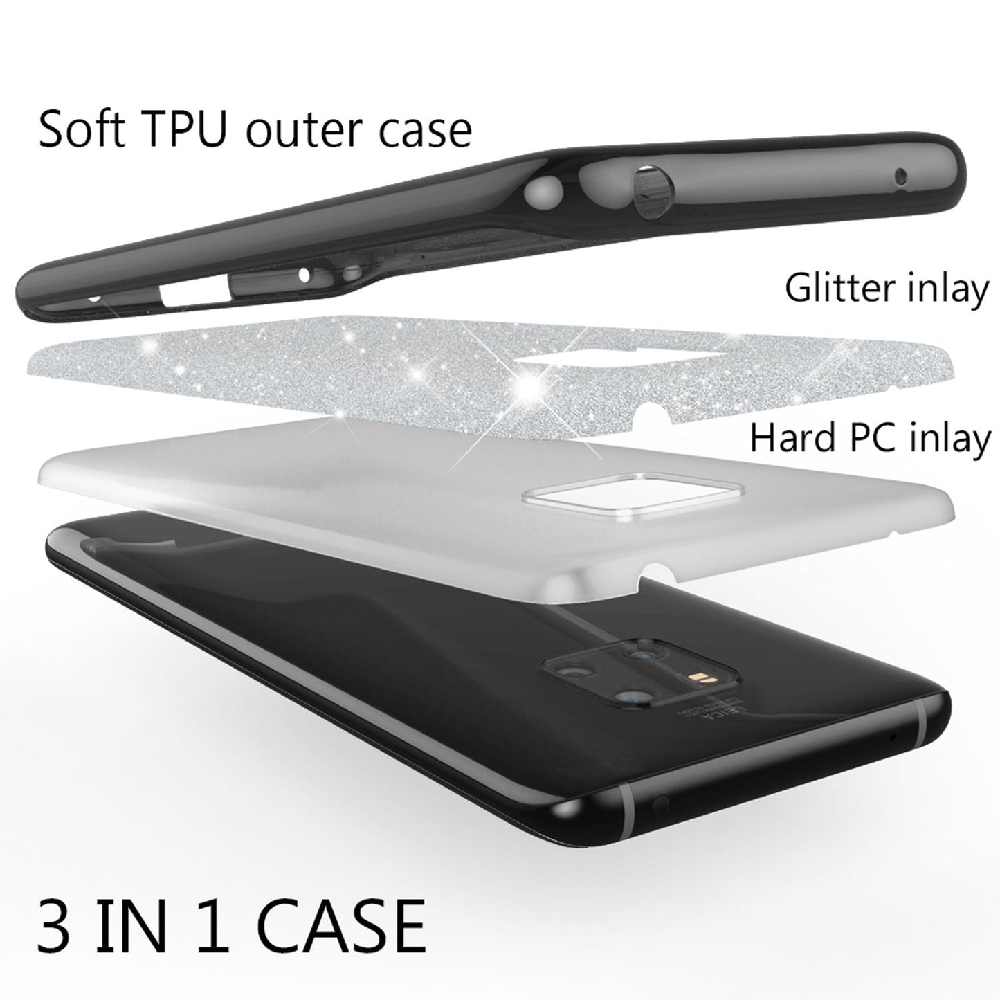 NALIA Handyhülle kompatibel mit Huawei Mate20 Pro, Glitzer Case Back Cover