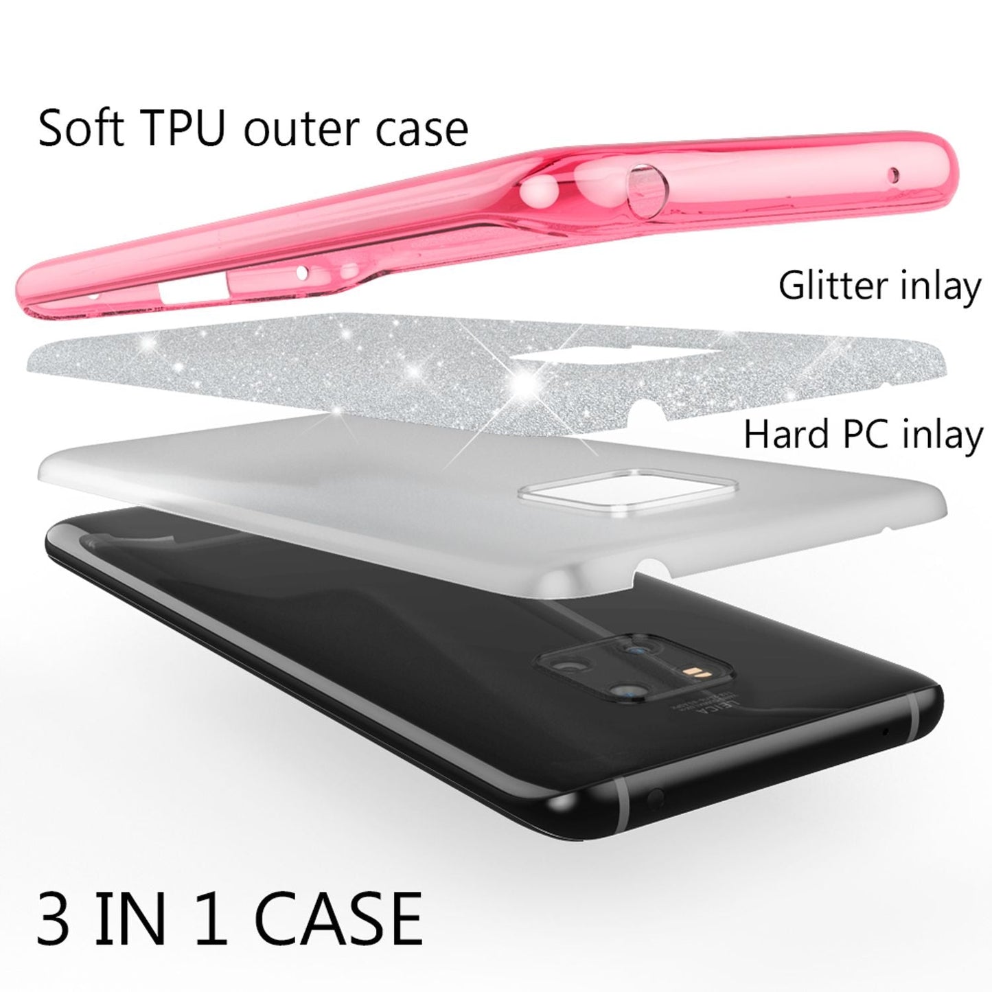 NALIA Handyhülle kompatibel mit Huawei Mate20 Pro, Glitzer Case Back Cover