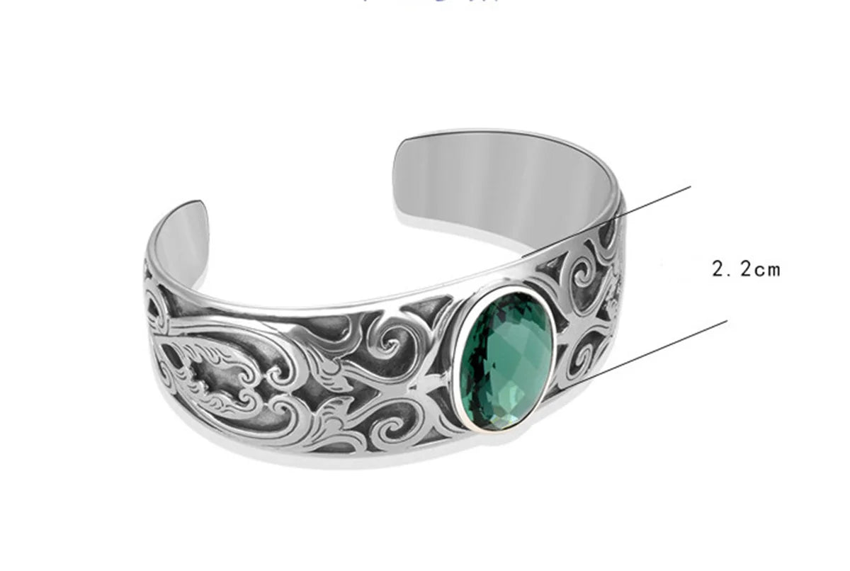 925 sterling silver vine totem charm with green crystal  handcrafted bangle gift