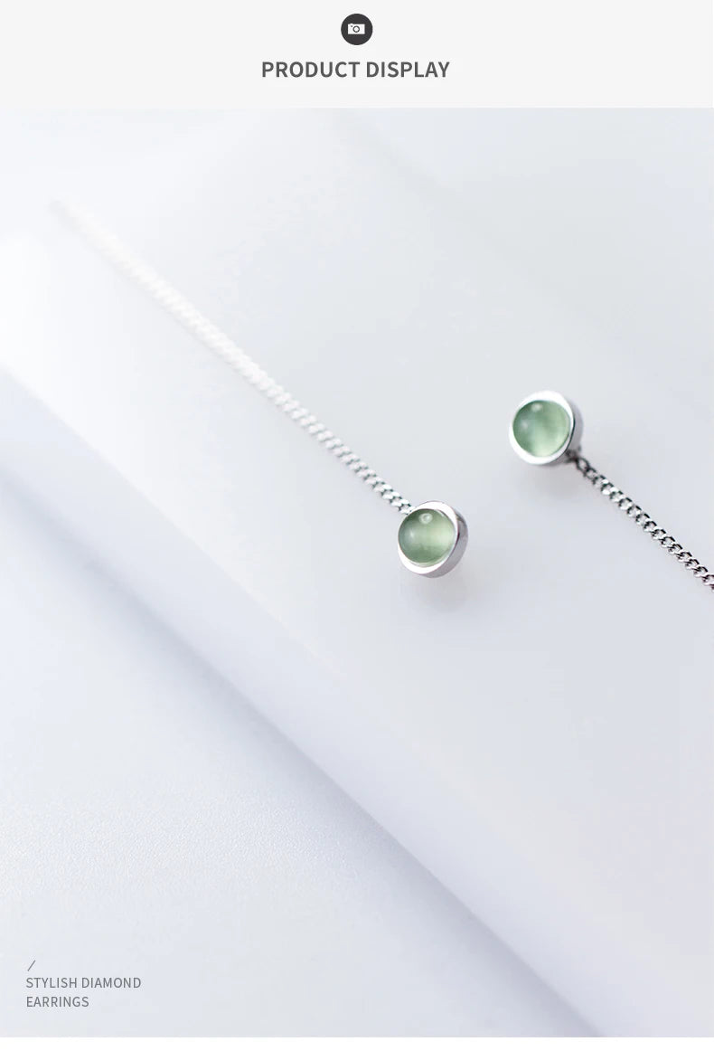 Modian Fashion Green Opal Long Chain Tassel Earring for Women Genuine 925 Sterling Silver Drop Earring Fine Jewelry 2020 New