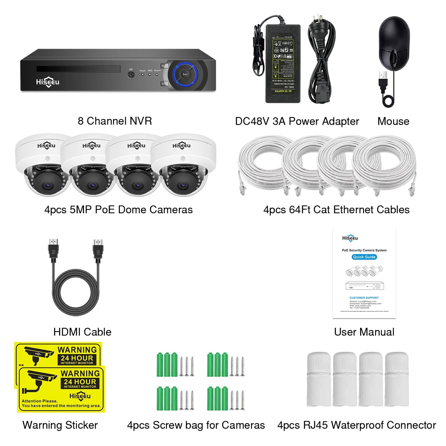 Überwachungssystem 2025: Hiseeu 4CH 5MP POE Dome IP Camera System Kit - Video Surveillance Set Night Vision Home Outdoor Waterproof Security Camera Set POE Collection
