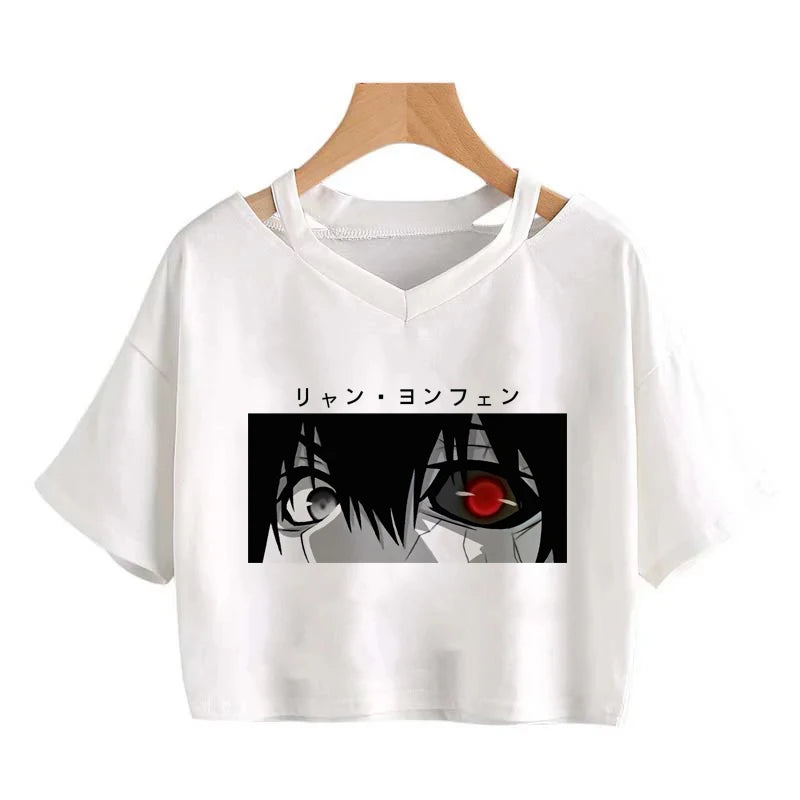 Women's T-shirt Funny anime T-shirt Gothic clothes y2k sexy Harajuku Oversize Tops-tee Ulzzang black Female Top Casual Sling Tee