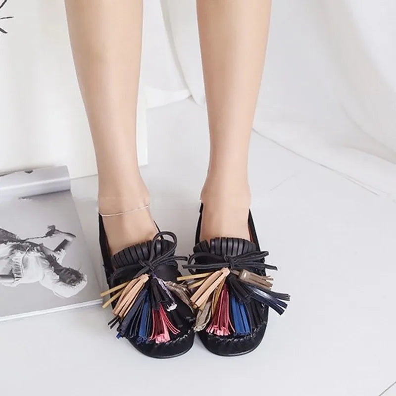 Vintage Frauen Quasten Slip On Loafers 2025 - Kunstwildleder Mokassin Gommino Schleifenknoten - Flats Schuhe Casual Damen Streetwear Flache Schuhe