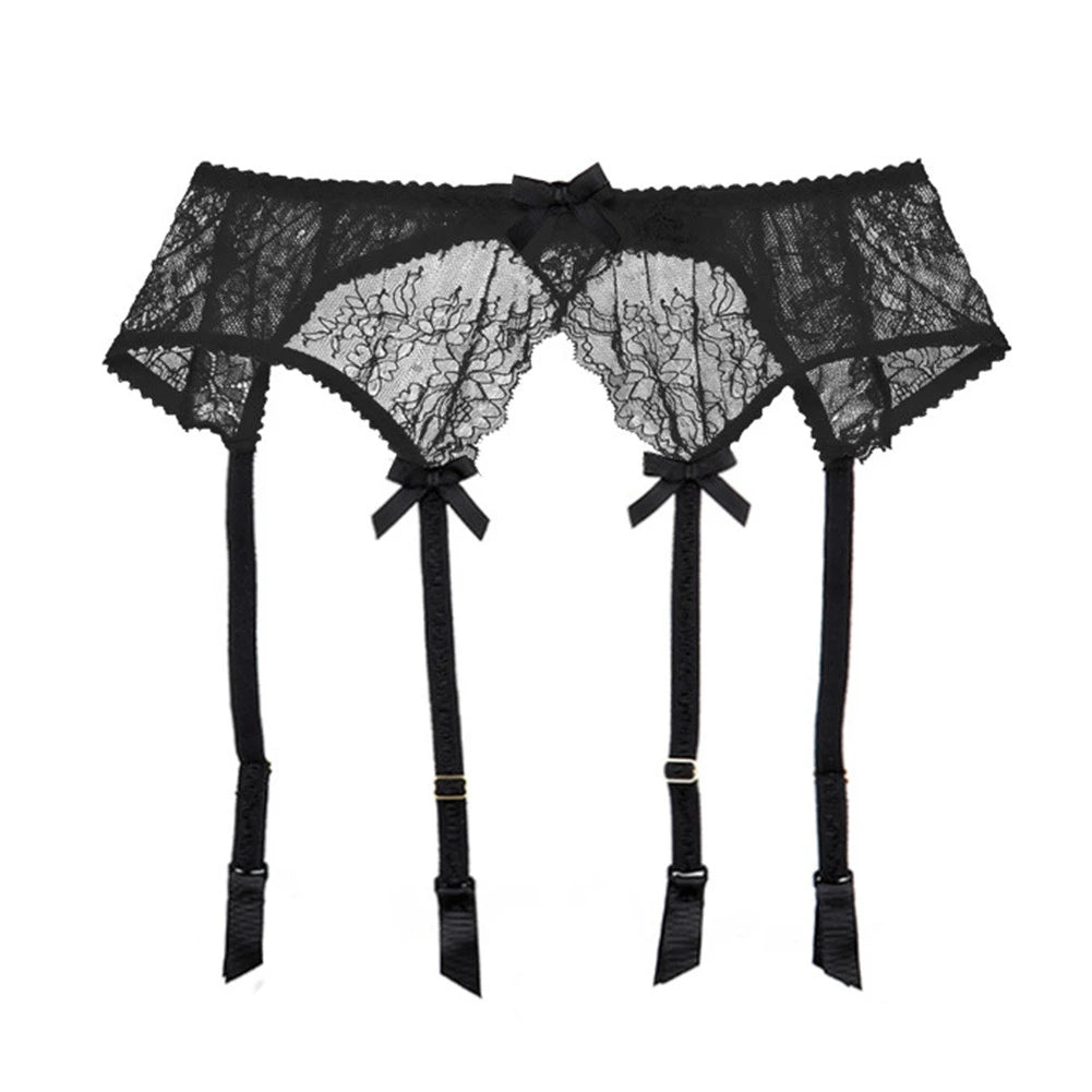 CYHWR Luxury Half Cup Lace Transparent Sexy Lingerie Ultra-thin Solid Shell Style 4 Pieces/Lots Bra Set and Garter and Stocking