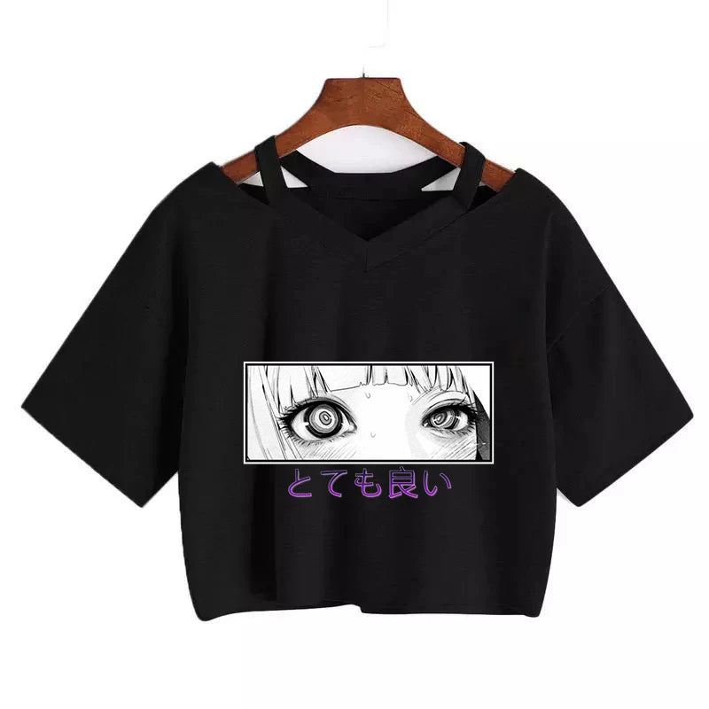 Women's T-shirt Funny anime T-shirt Gothic clothes y2k sexy Harajuku Oversize Tops-tee Ulzzang black Female Top Casual Sling Tee