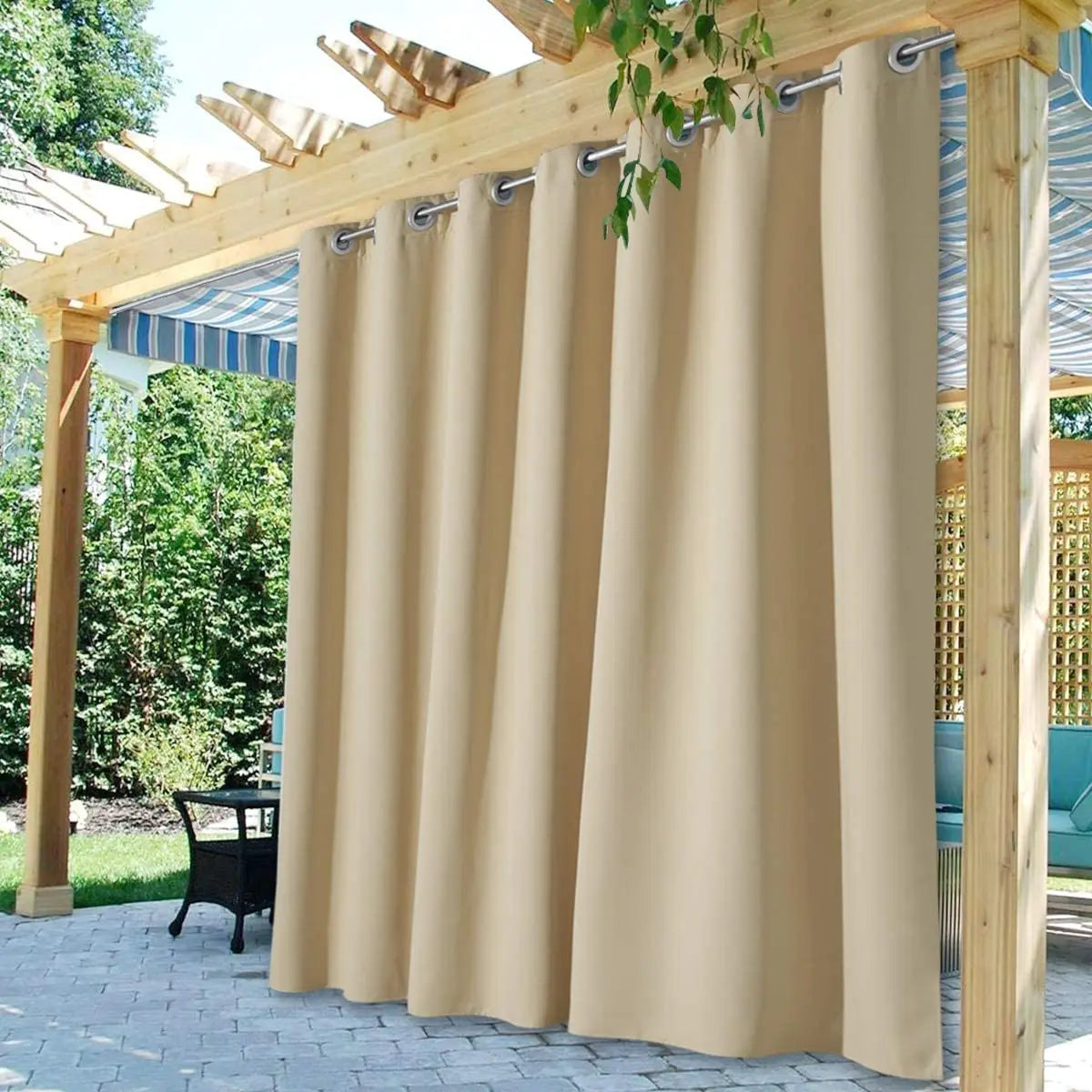 Waterproof Outdoor Blackout Curtain, Patio Drape, for Sliding Door, Foyer, Arbor, Lanai, Beige, 1 Panel