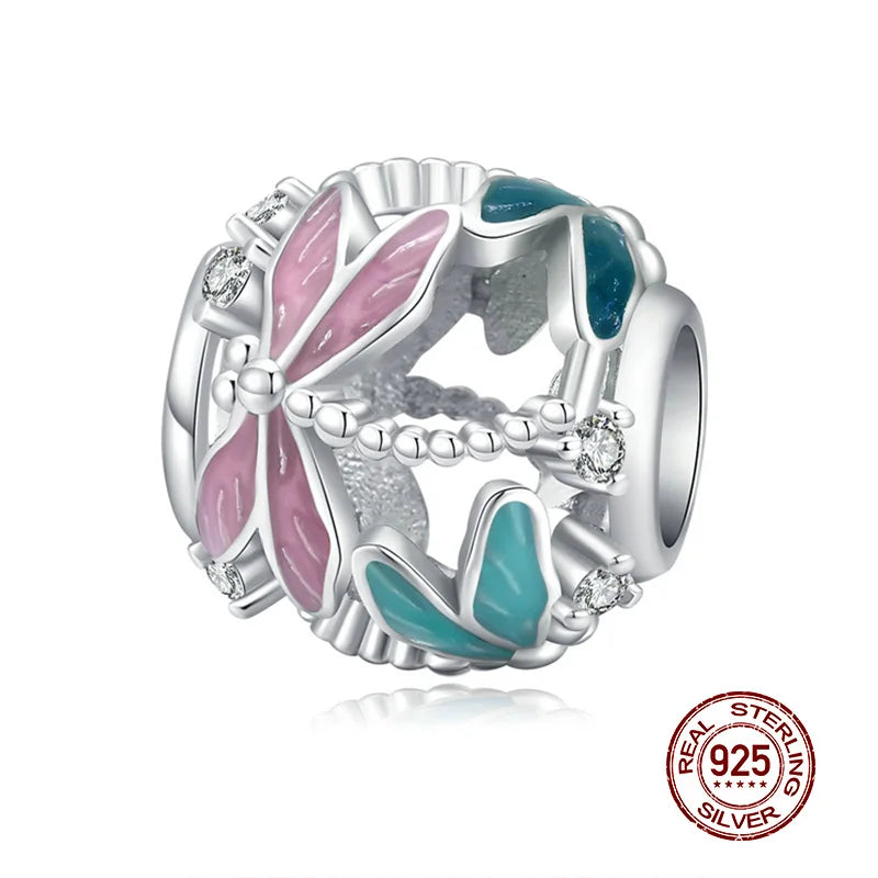 Sterling Silber Anhänger: WOSTU 925 DIY Armband Charms AAA Cubic Zirkonia - Haustier Kamera Biene Kaffee Marienkäfer Perlen Original 1.9g