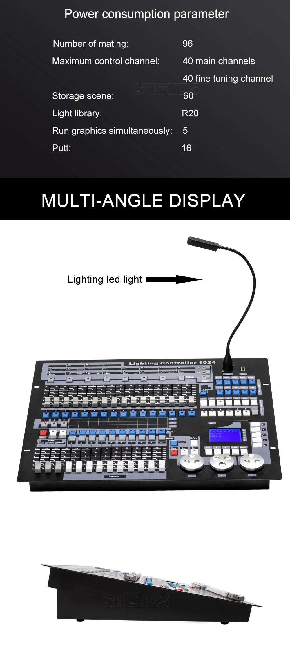 DMX SHEHDS 1024 Controller/192 Console Für Par Lighting Moving Head Light Internationaler Standard DJ Disco Hochzeiten Konzerte