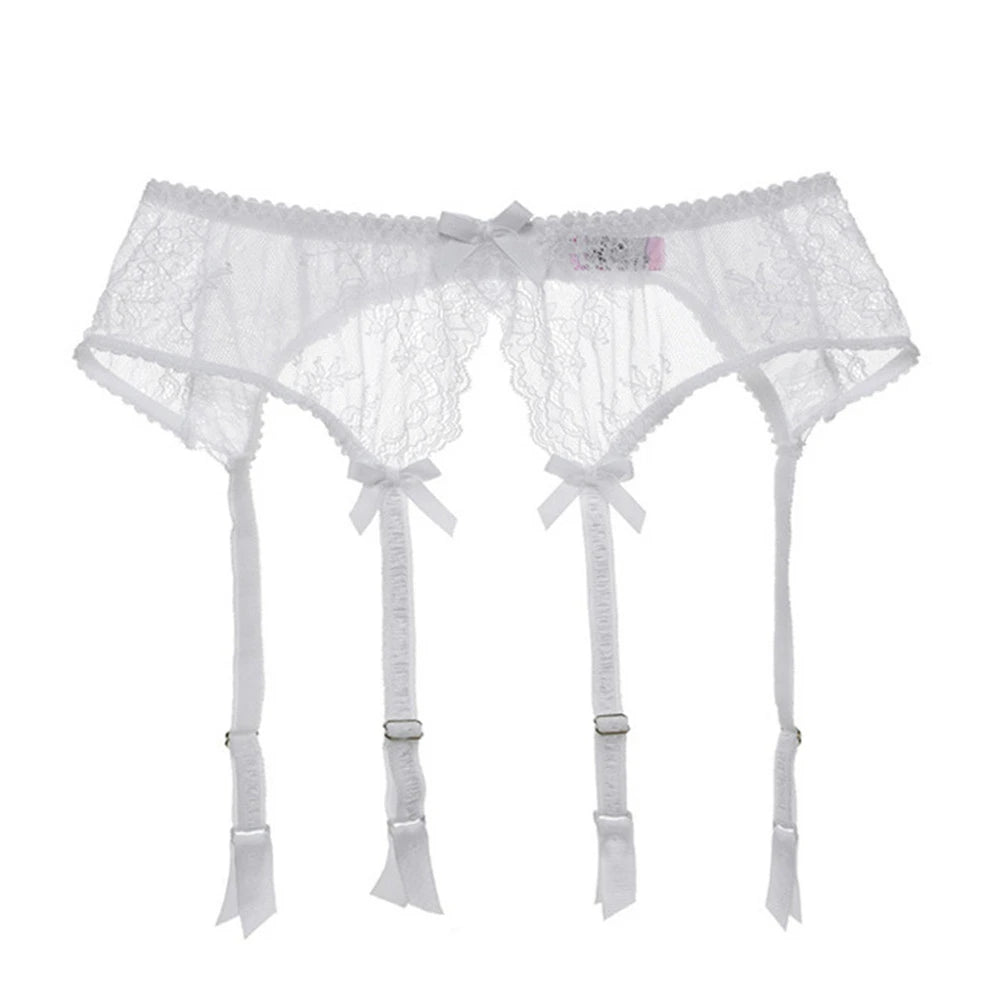 CYHWR Luxury Half Cup Lace Transparent Sexy Lingerie Ultra-thin Solid Shell Style 4 Pieces/Lots Bra Set and Garter and Stocking