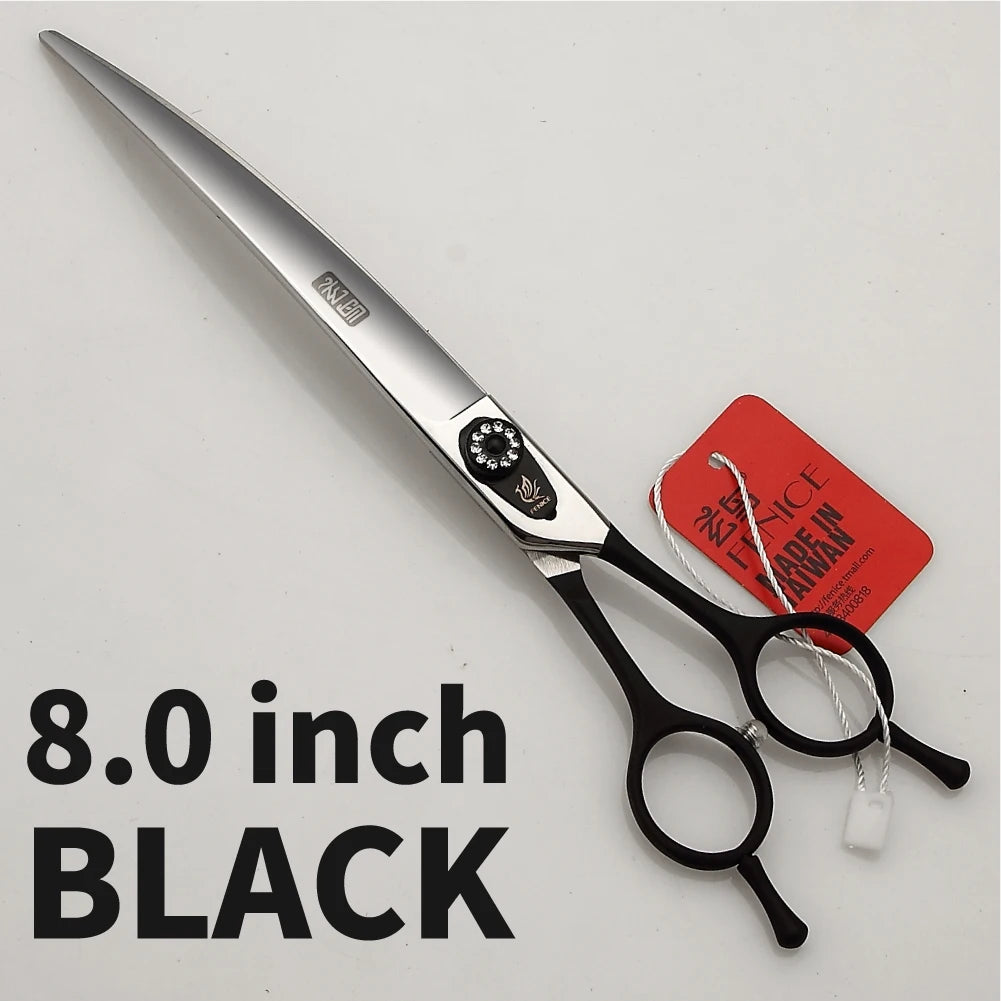 Fenice Professionell Schwarz Pflege Schere 2025: 7.0-8.0 Zoll Gebogen JP 440C Edelstahl - Teddy Pomeranian Hunde Haustier Pflege Werkzeuge Grooming