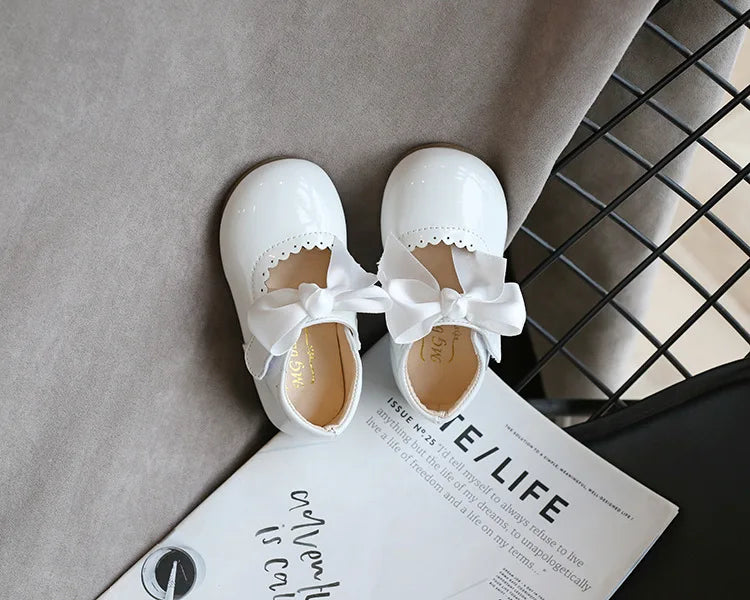 Baby Prinzessin Mädchen Schuhe 2025 - Frühling Herbst Süße Schleife Lackleder - Tanzschuhe Erste Laufschuhe Kinder