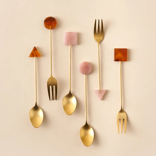 Besteck-Set 2025: 4pcs Gold-Plated Geometric-Shape - INS Coffee Collection