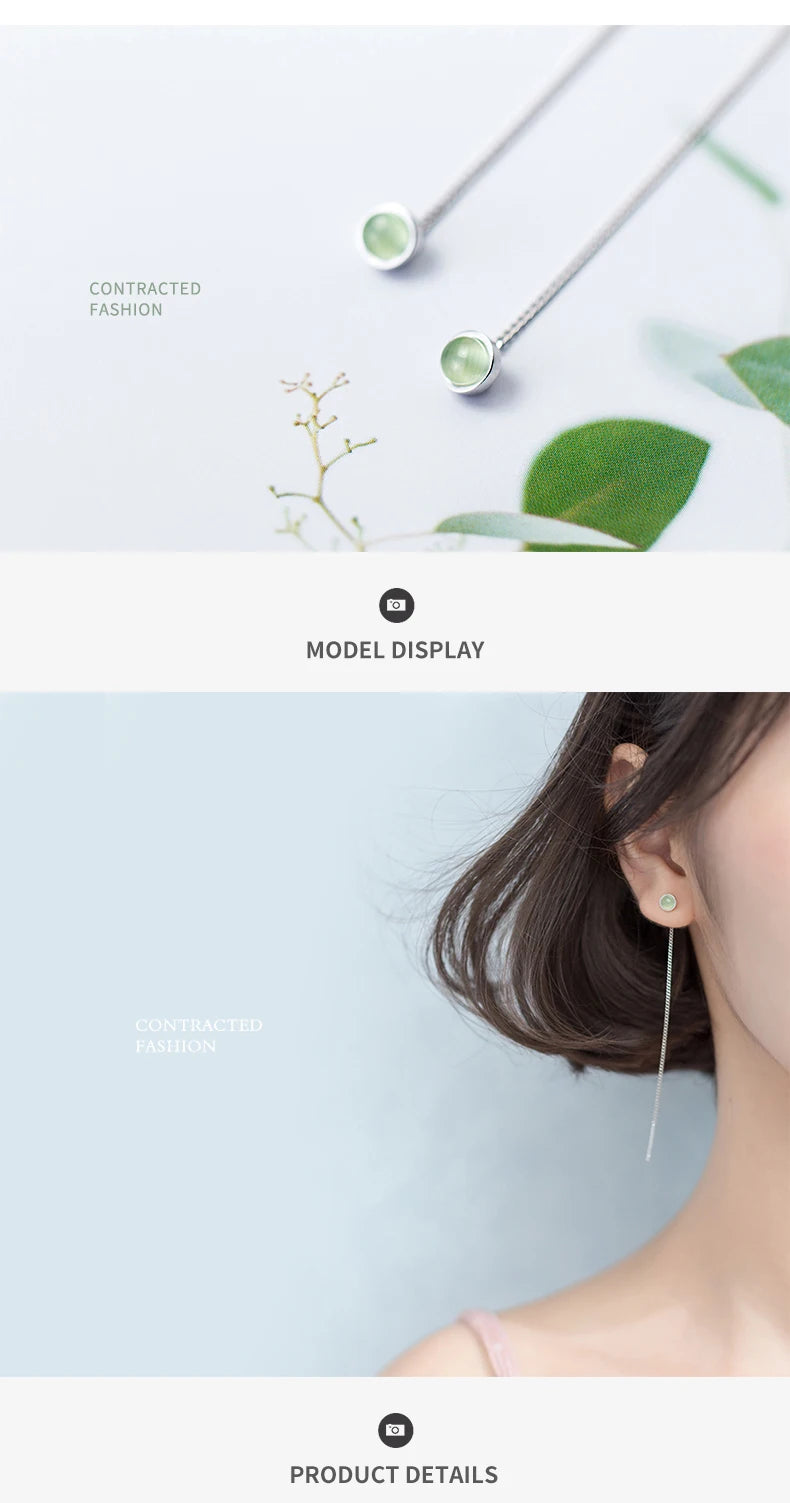 Modian Fashion Green Opal Long Chain Tassel Earring for Women Genuine 925 Sterling Silver Drop Earring Fine Jewelry 2020 New