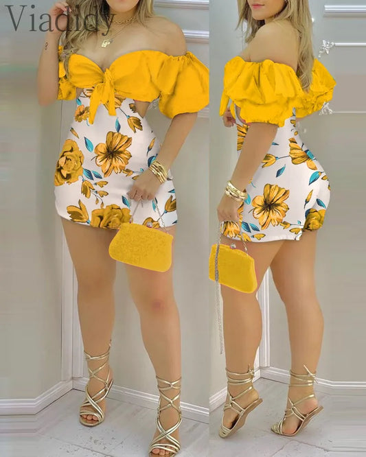Viadidy Schulterfrei Rüschen Romper - Polyester Stretch S