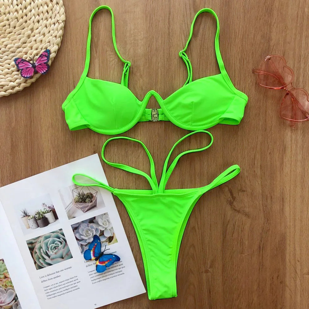 Ausgehöhlter Roter Sexy Bikini Set 2025: String Push Up Gebunden Thong - Frauen Schwimmbekleidung Brasilianischer Bikini Badeanzug Schwimm Wear Atemberaubend