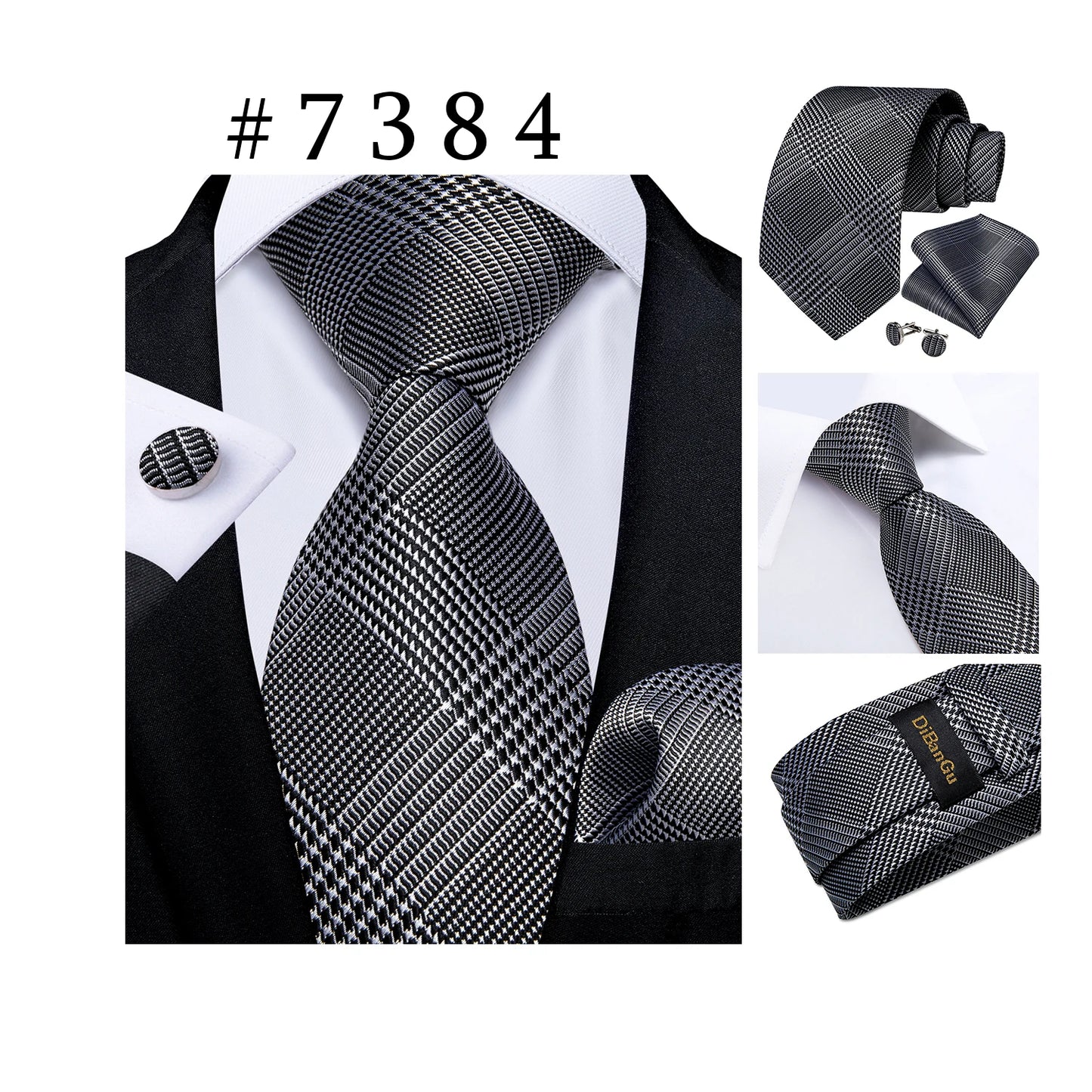 Purple Plaid Dot Men's Ties Pocket Square Cufflinks Business Wedding Accessoires Neck Tie Gift For Men Cravat Silk Tie DiBanGu