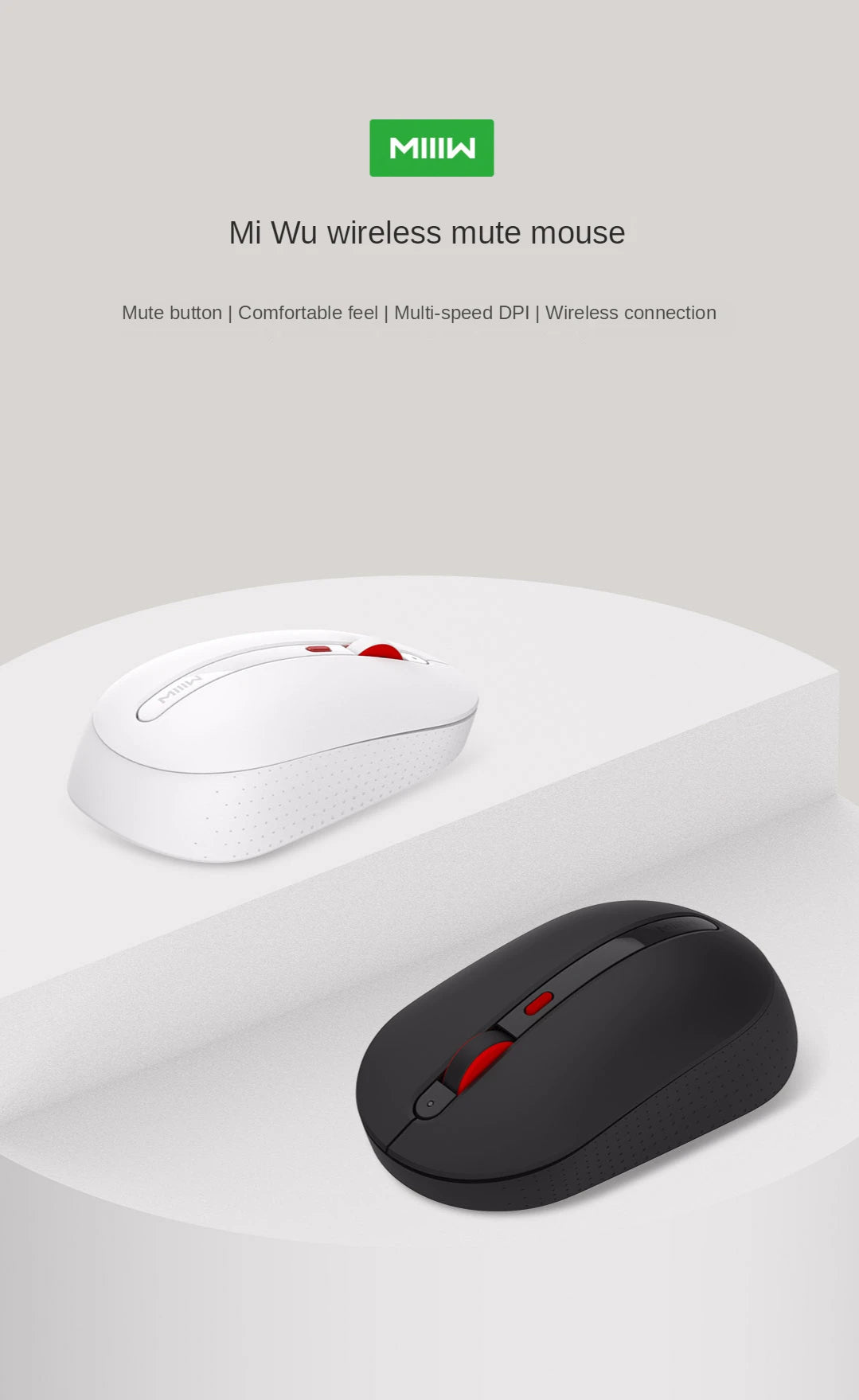 Xiaomi Youpin Miiiw Wireless Mute Mouse 800/1200/1600DPI Multi-speed DPI Mute Button 2.4GHz Wireless Receiver Silent Mouse