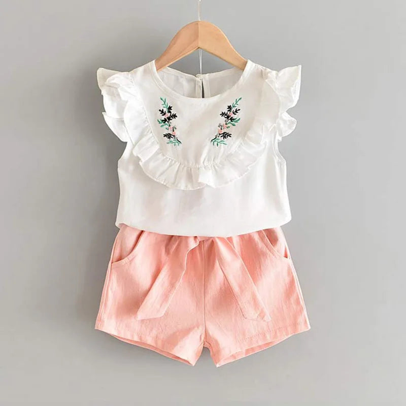 Bear Leader Neuer Sommer Casual Kinder Sets Chiffon Blumen Blau T-Shirt Hosen Mädchen Kleidung Sets Kinder Sommer Set für 3-7 Jahre