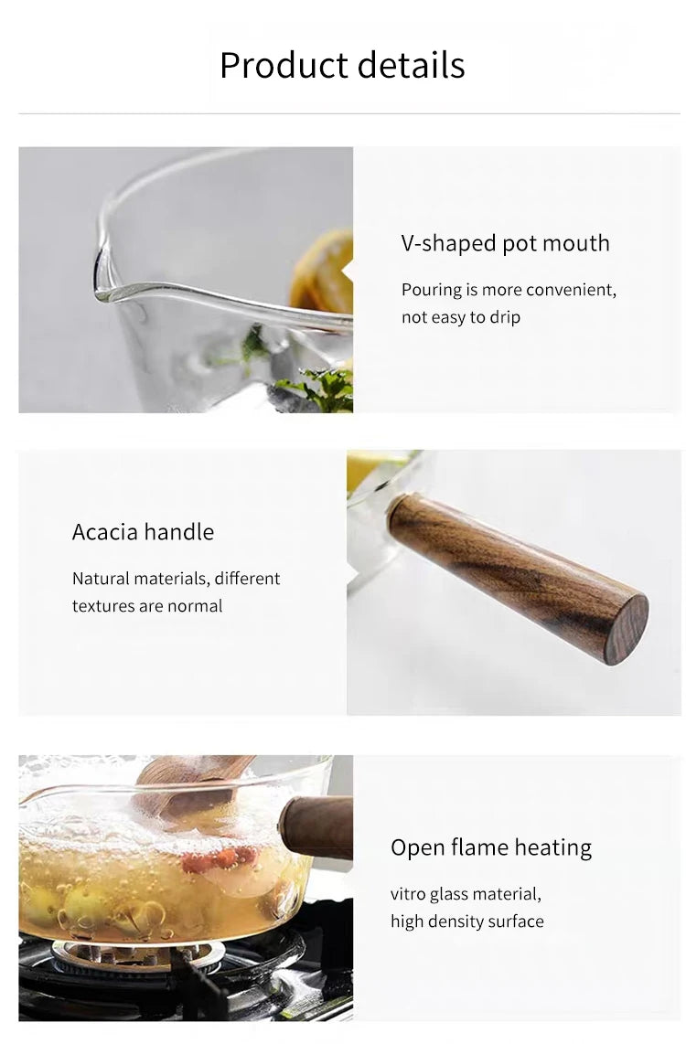 KEMORELA YS7258 Glasmilchtopf Holzgriff - 600ml 400ml Glas