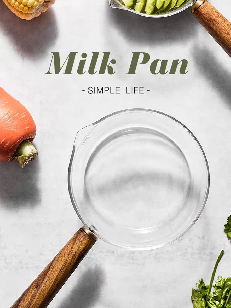 KEMORELA YS7258 Glasmilchtopf Holzgriff - 600ml 400ml Glas