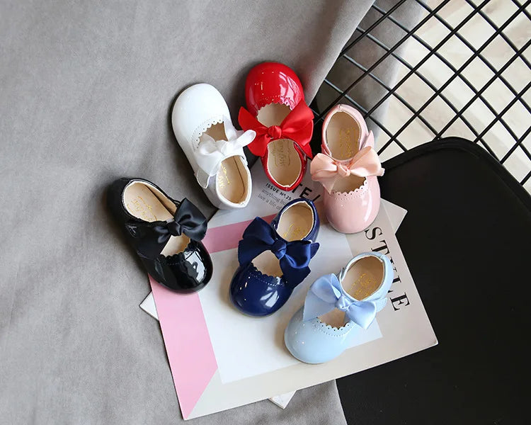 Baby Prinzessin Mädchen Schuhe 2025 - Frühling Herbst Süße Schleife Lackleder - Tanzschuhe Erste Laufschuhe Kinder