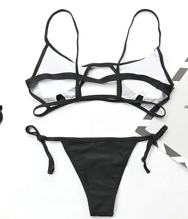 Ausgehöhlter Roter Sexy Bikini Set 2025: String Push Up Gebunden Thong - Frauen Schwimmbekleidung Brasilianischer Bikini Badeanzug Schwimm Wear Atemberaubend