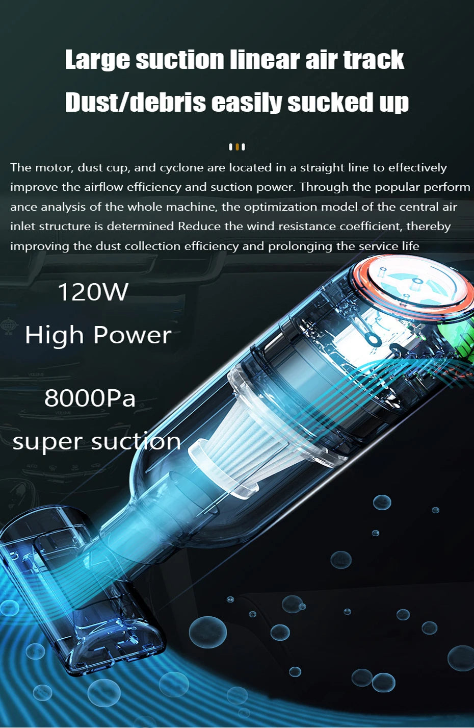 EAFC Wireless Car Vacuum Cleaner Handheld Mini Vaccum 8000Pa 120W High Suction Reacharageable For Home Car Cleaning Wet Dry