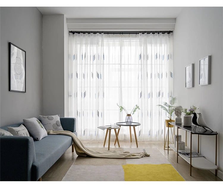 Embroidered Sheer Curtains Modern Gauze Curtain Yellow Living Room Blue Bedroom White Yarn Window Tulle Curtains