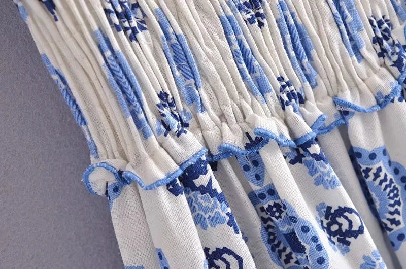 Blue Floral Embroidey Summer Beach Dress Women Casual Holiday Bohemian Dress Boho Sundress Maxi Long Vestidos Fashion Clothes