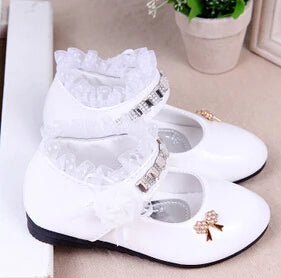 Blumen Mädchen Schuhe 2025 - Frühling Herbst Prinzessin Spitze PU Leder - Süße Schleife Strass 3-11 Jahre Kleinkind
