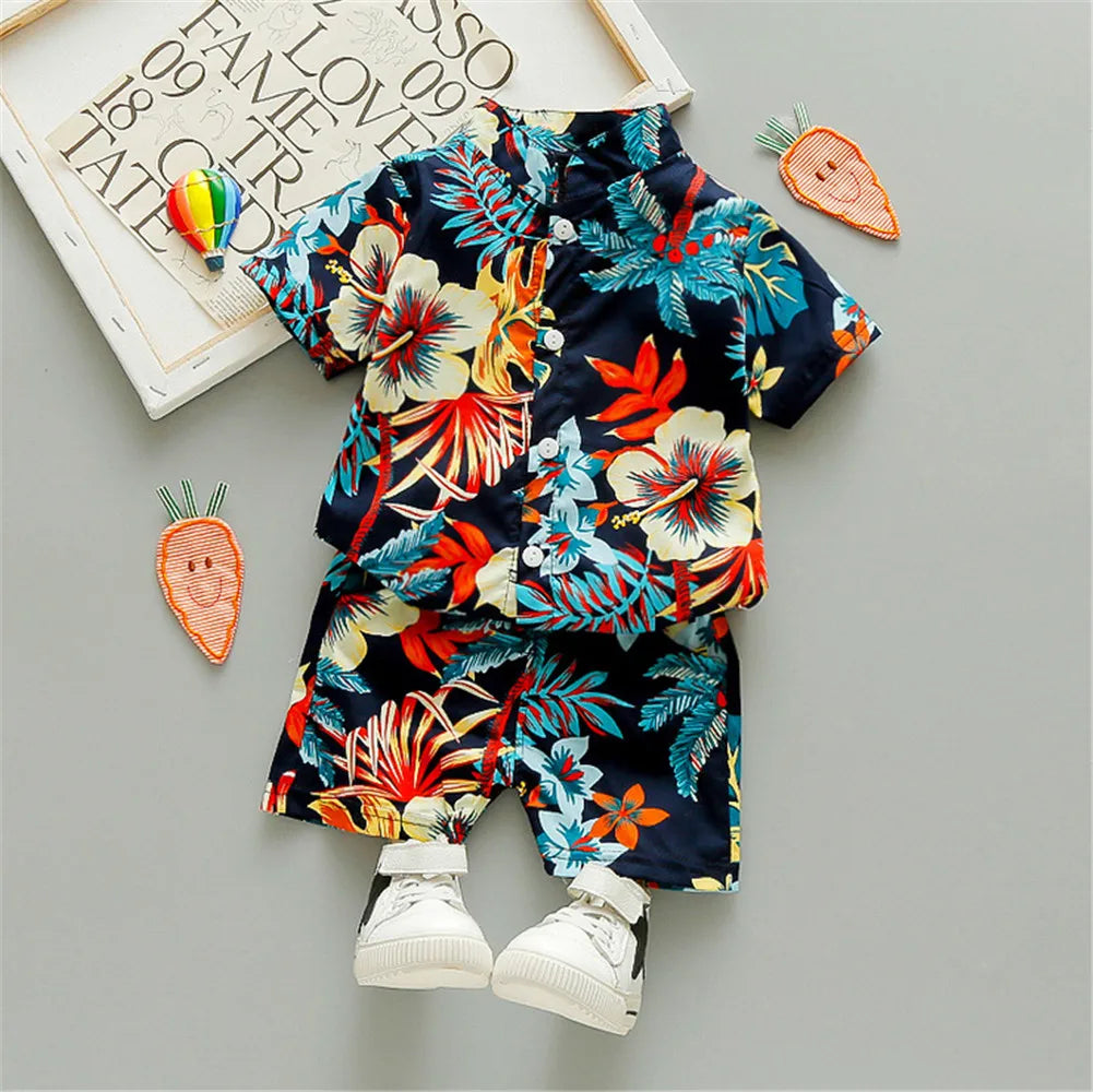 Jungen-Set 2025: SUNSION 0-5Y Kids Baby Boy Clothes Boho Summer - Floral Print Sets 2Pcs Short Sleeve Shirt+Shorts Child Boy Beach Wear Casual Outfits Collection