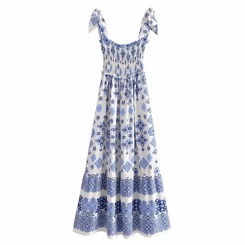 Blue Floral Embroidey Summer Beach Dress Women Casual Holiday Bohemian Dress Boho Sundress Maxi Long Vestidos Fashion Clothes