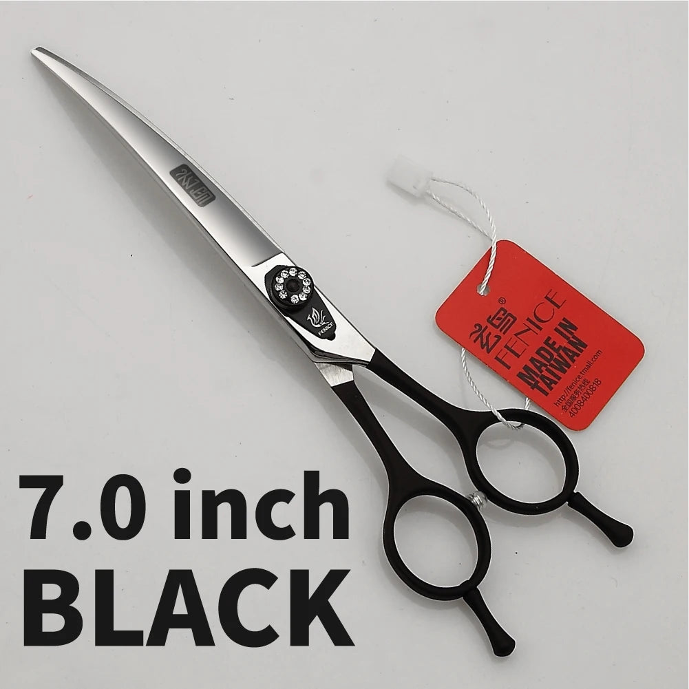 Fenice Professionell Schwarz Pflege Schere 2025: 7.0-8.0 Zoll Gebogen JP 440C Edelstahl - Teddy Pomeranian Hunde Haustier Pflege Werkzeuge Grooming