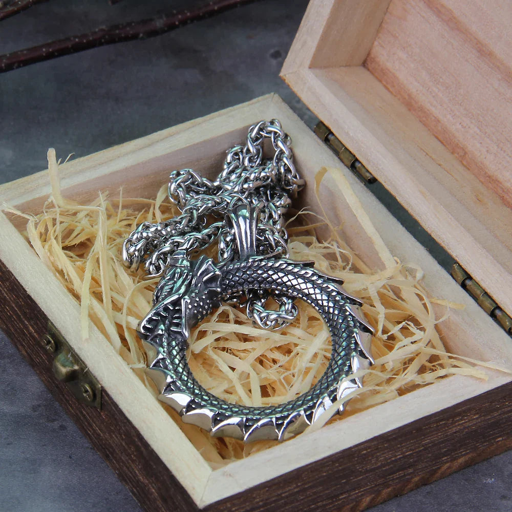 Viking dragon ouroboros necklace stainless steel valknut pendant