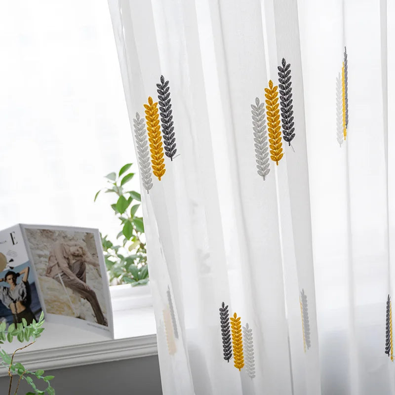 Embroidered Sheer Curtains Modern Gauze Curtain Yellow Living Room Blue Bedroom White Yarn Window Tulle Curtains