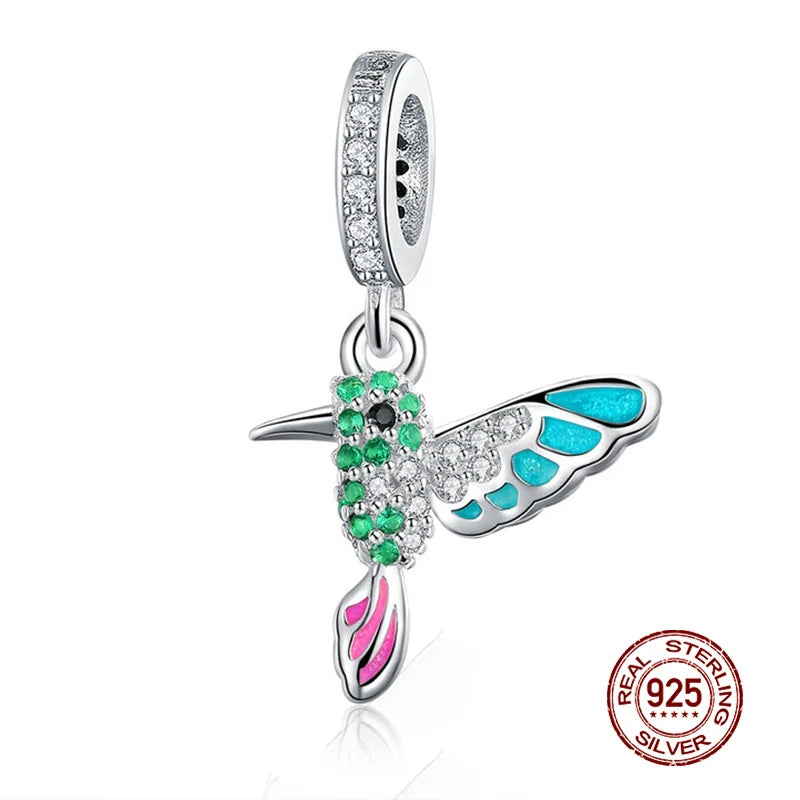 WOSTU 925 Sterling Silber Anhänger 2025: Frauen Junge Mädchen Haustier Kamera Biene AAA Cubic Zirkonia - Kaffee Marienkäfer Perlen DIY Original Armband 1.9g